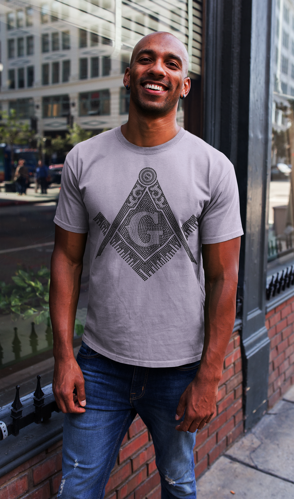 RULER AND COMPASS BLACK RHINESTONE T-SHIRT